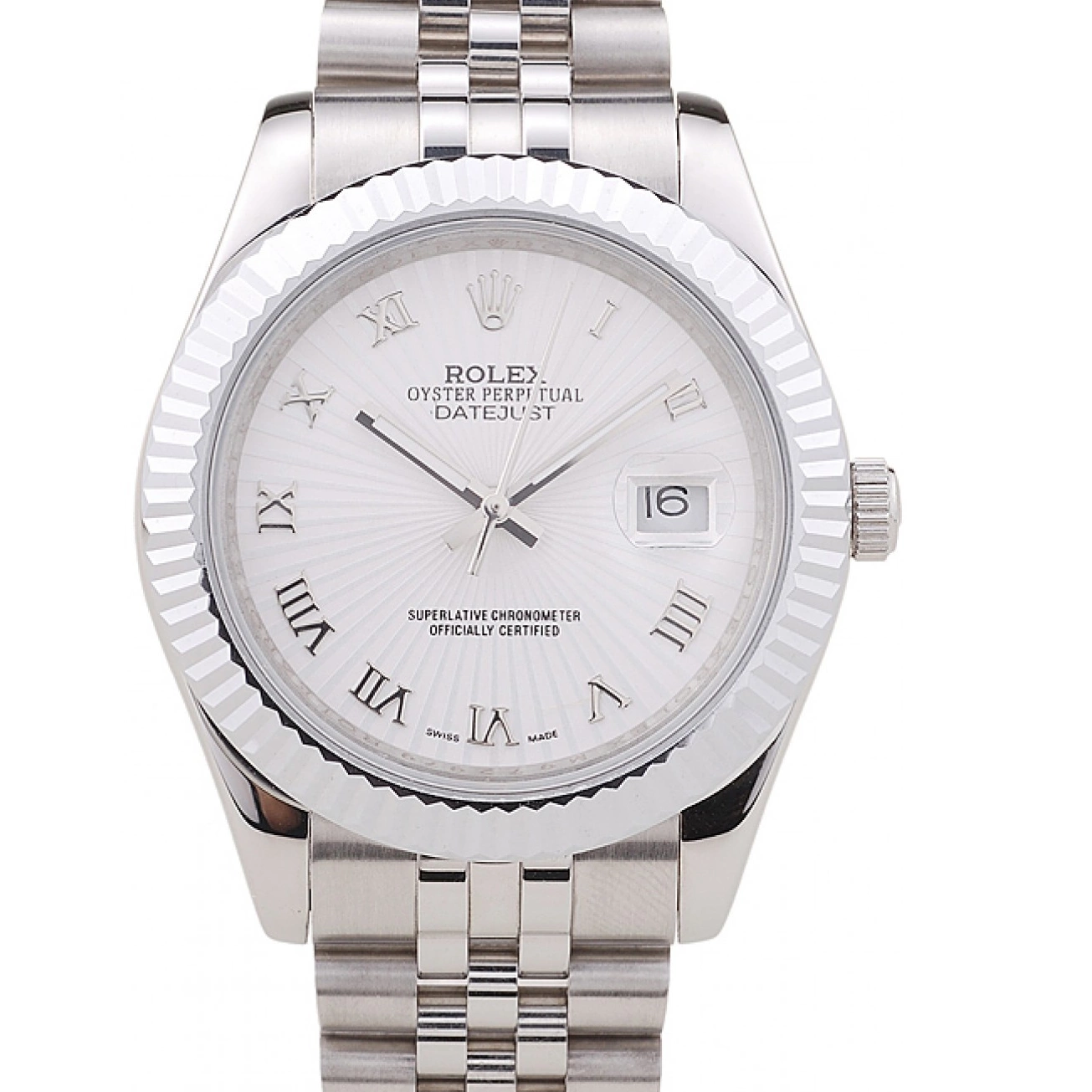 Dial Ribbed Bezel Rolex Radial 7478 Datejust White 0602